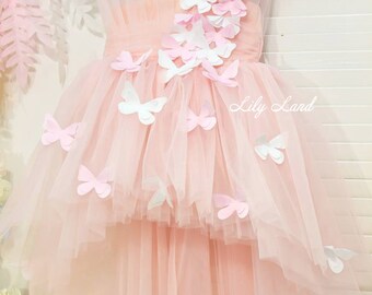 Abito Da Principessa Per Bambina Con Farfalle E Tulle - Vestito Senza Maniche Scollo A V Blu, Taglia 3-4 Anni, Per Matrimoni E Compleanni