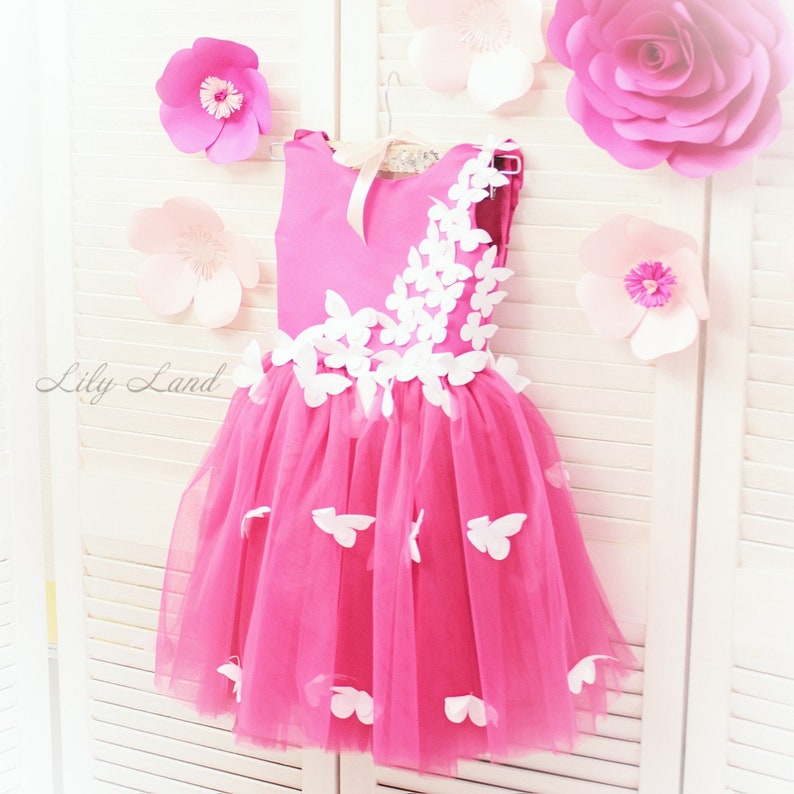 Dress with butterfly pink flower girl dress butterfly baby dress birthday dress personalized dress baby dress butterfly tutu tulle dress