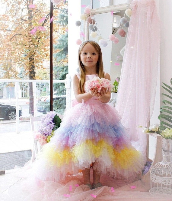 Vestito rosa della ragazza di compleanno dell'arcobaleno, festa di  compleanno del tema dell'unicorno, taglia