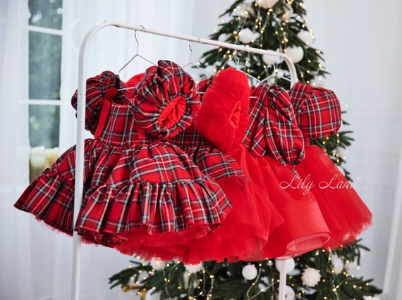 Red Plaid Christmas Gown for Baby Girl, Christmas Photoshoot Costume, Short  Puffy Sleeve, Tutu Toddler Dress, Flannel Baby Dress - Etsy