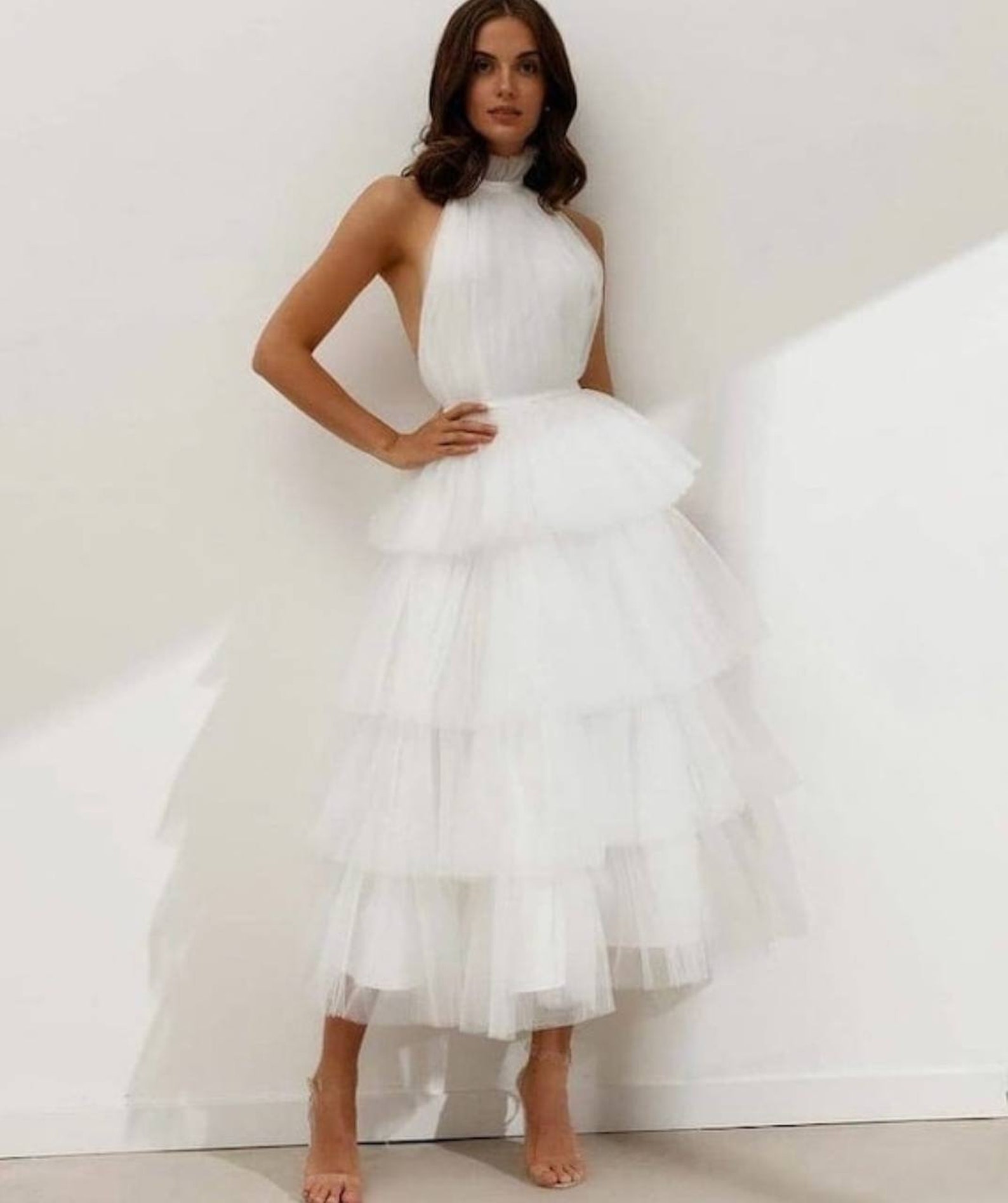 Elegant Hot Pink Strapless Tulle Pleated Layered Long Wedding Guest Dress Slit Birthday Party Dress
