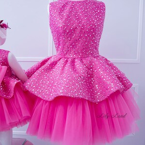 Black Sequin Tulle Mommy and Me Matching Party Dress with Red Sashes MGD186