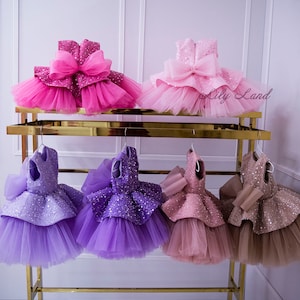 Sparkling Tutu Birthday Baby Dress, Flower Girl Dress, Tulle Toddler Special Occasion Prom Ball Gown Wedding Guest Pageant Smash Cake Outfit