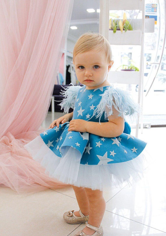 Vestido azul bebé con estrellas talla 3-24 meses ropa formal Etsy España