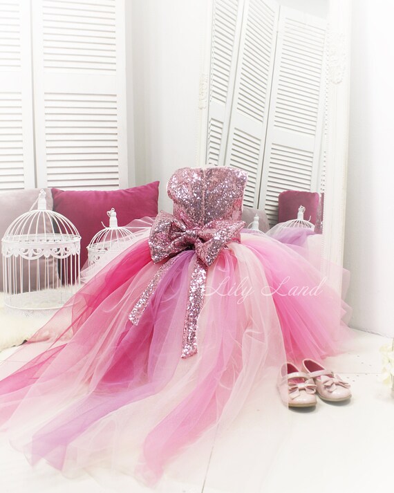 Sequin girls dress rose gold baby dress with train pink dress Etsy