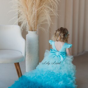 Two Layers Ruffles Junior Bridesmaid Dresses Turquoise