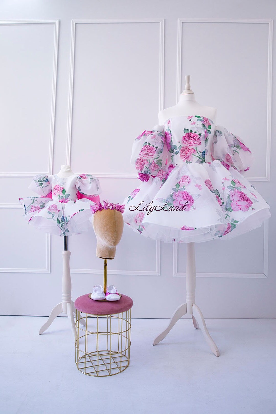 Floral Tutu Matching Mother Daughter Dresses, Birthday Party Gown