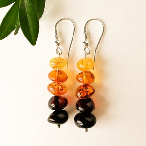Multicolor unique natural amber drop dangle earrings, Baltic amber designer made jewelry, small amber earrings for women, wow silver jewelry