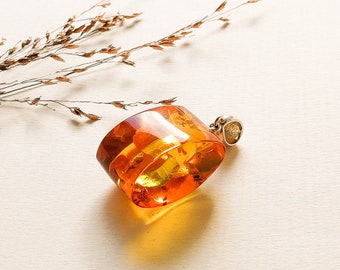 Large Clear Yellow and Red Amber Pendant With Hole/ Light - Etsy