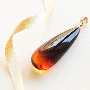 Clear and cherry colors natural amber pendant/ drop shape ombre style genuine amber pendant/ unique amber design women jewelry/ amber silver