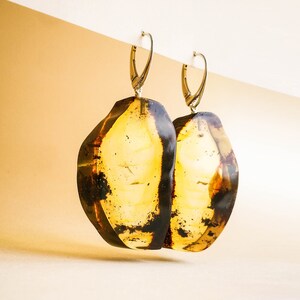 Unique green amber large earrings with sterling silver 925, Lemon color natural amber earrings original, one stone amber resin earrings wow