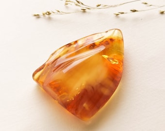 Not heated, very special clear yellow natural Baltic amber mountains souvenir stone, Original spiritual amber memorabilia, good luck charm