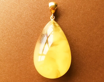 Natural amber white pendant drop shape, amber pendant for women, original milky white and clear yellow raw resin pendant, wow amber pendant