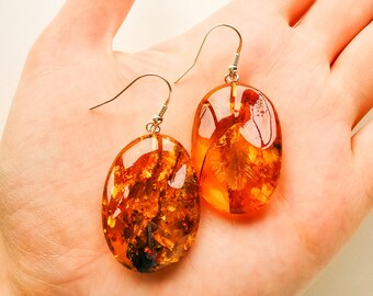 Genuine Baltic Amber Overlapping Mixed Earrings Silver Gem Gift Stone Cognac Orange Clear Yellow Hand Carved Jevelry Dangling Colorful