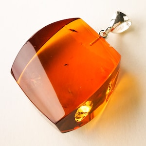 Royal cognac amber pendant with silver 925, original rectangle shape luxury pendant from genuine amber for women, dark honey amber pendant