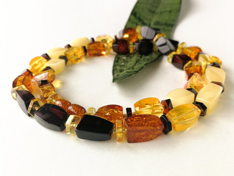 unique necklace design honey butterscotch colors faceted amber resin her necklace Multicolor rainbow style amber rectangle beads necklace