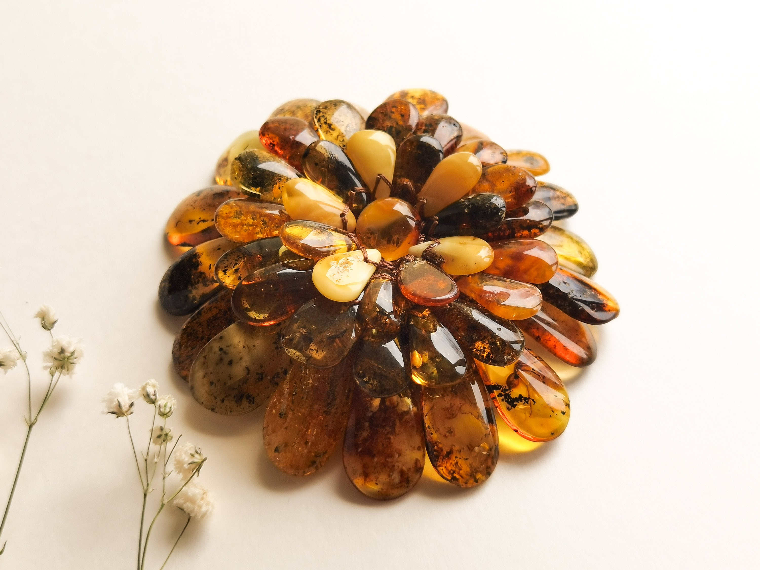 Nature's Embrace: Green & Yellow Leaf Amber Brooch/pendant - Earthy ...