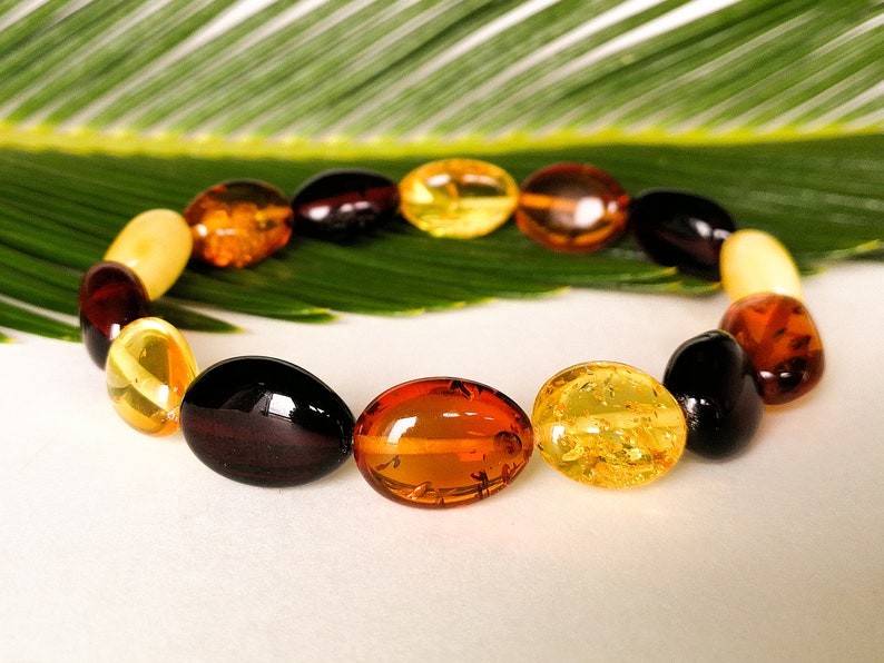 Mix color natural amber plums bracelet multicolor genuine amber beads everyday bracelet cognac lemon dark cherry black colors adjustable