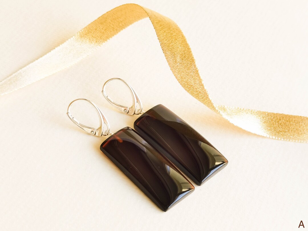 Rectangular Red Earrings Royal Red Natural Amber Long Rectangle Shape Earrings, Genuine Baltic ...
