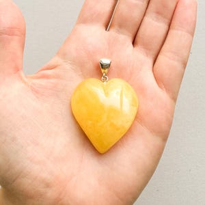 Very white natural Baltic amber heart pendant, statement raw amber pendant with silver for her, original pendant for girlfriend yellow color
