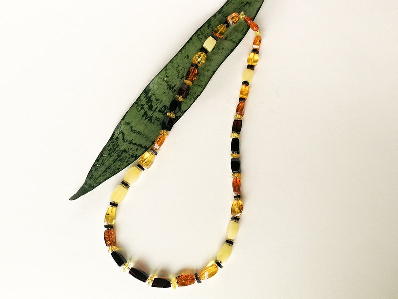 unique necklace design honey butterscotch colors faceted amber resin her necklace Multicolor rainbow style amber rectangle beads necklace