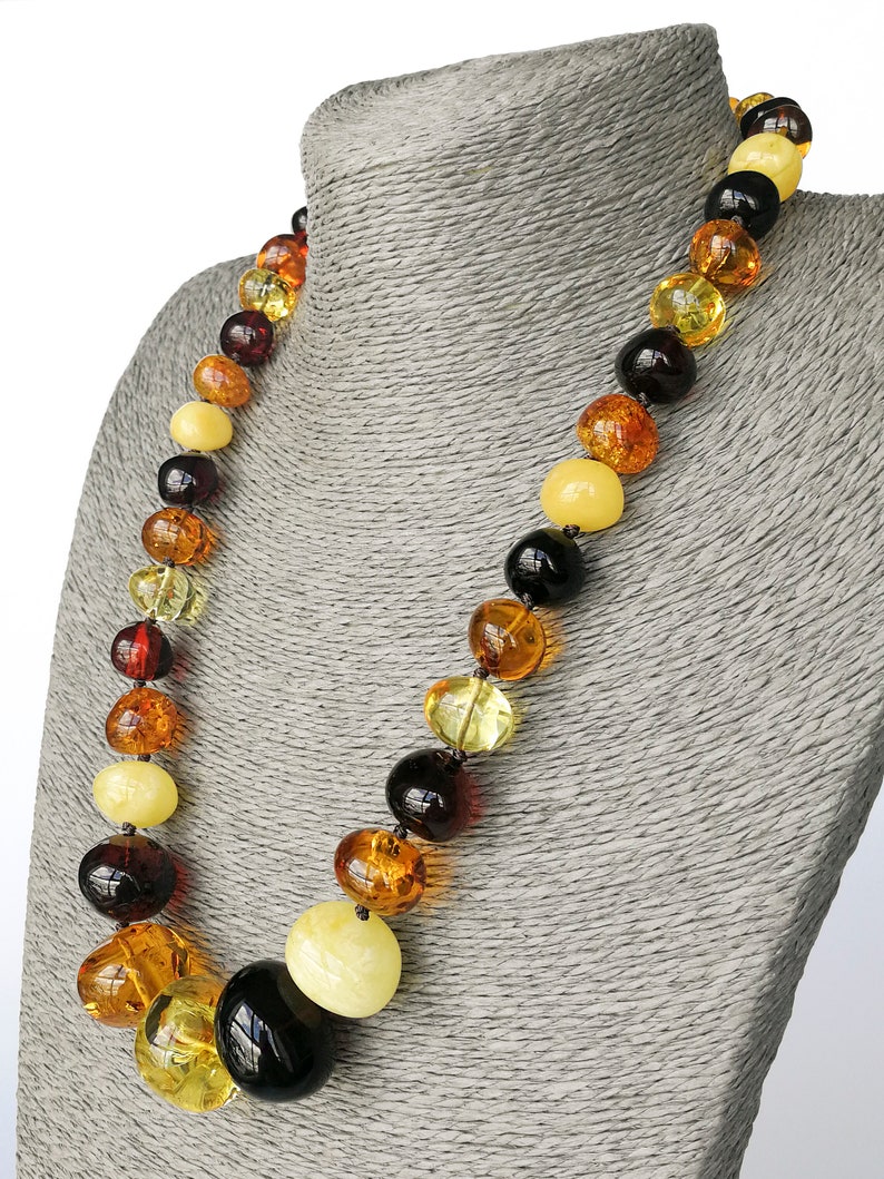 Natural Baltic amber multicolor round beads necklace genuine mix color rondelle nuggets shape details jewelry large size summer statement
