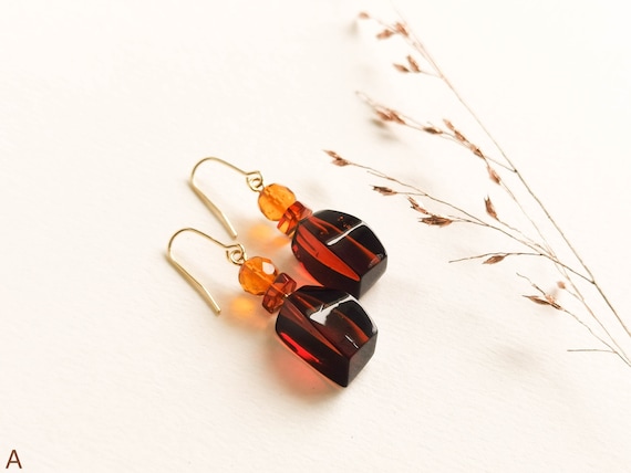 Orecchini Pendenti In Ambra Naturale Baltica Con Chiusura In Argento 925 Placcato Oro - Gioielli Eleganti Per Donna In Pietra Preziosa