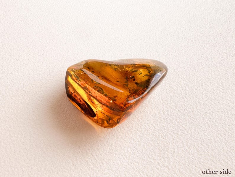 Unique structured amber for souvenir with 2 insects/ Clear golden cognac amber stone rectangle charm/ spiritual gemstone orange amber 100% image 6
