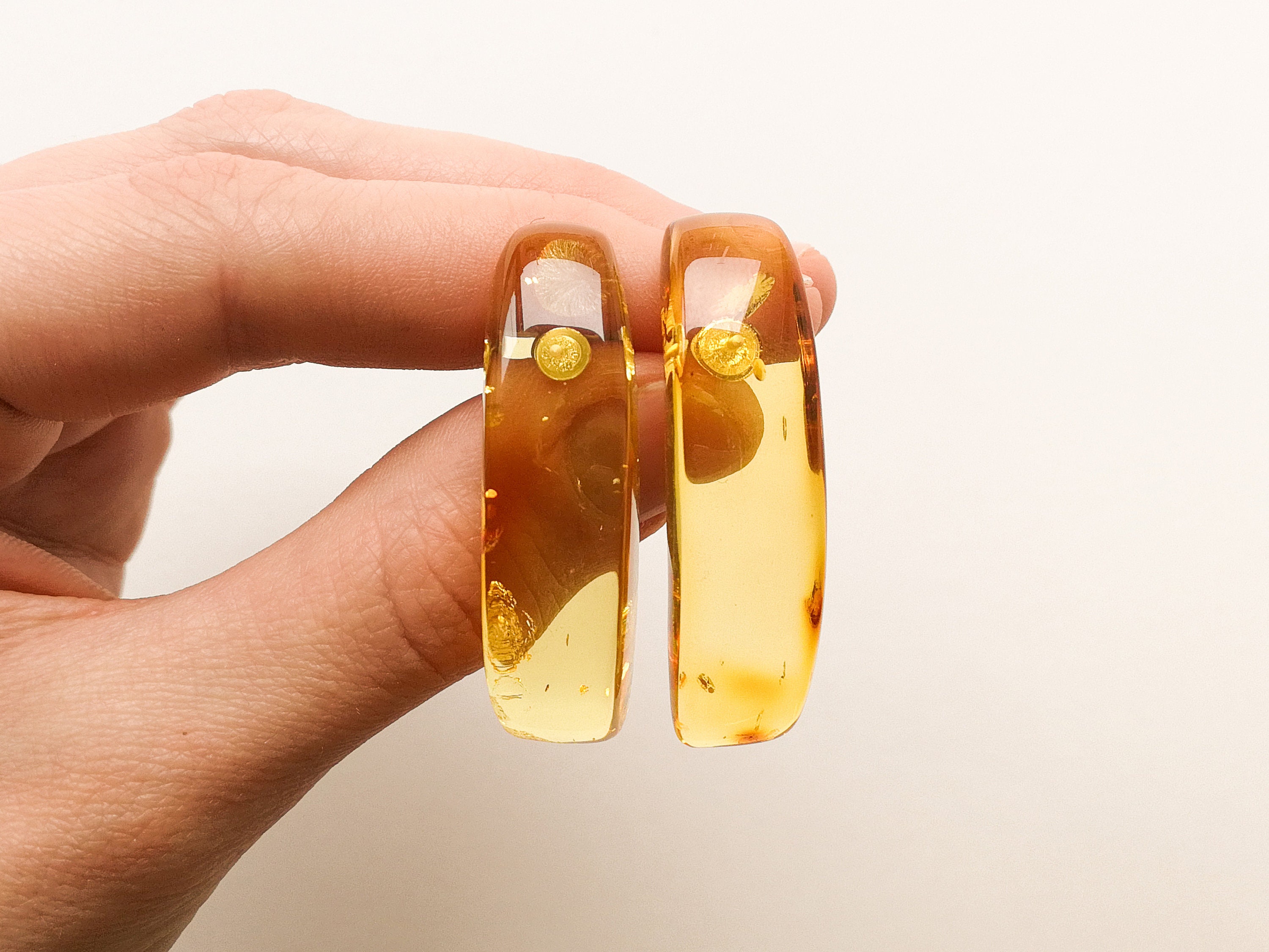 Designer Natural Amber Stud/Post Earrings Lemon/Light Cognac, Long Rectangle Shape Sterling Silver, Unique Fashion Design Luxury Jewelry