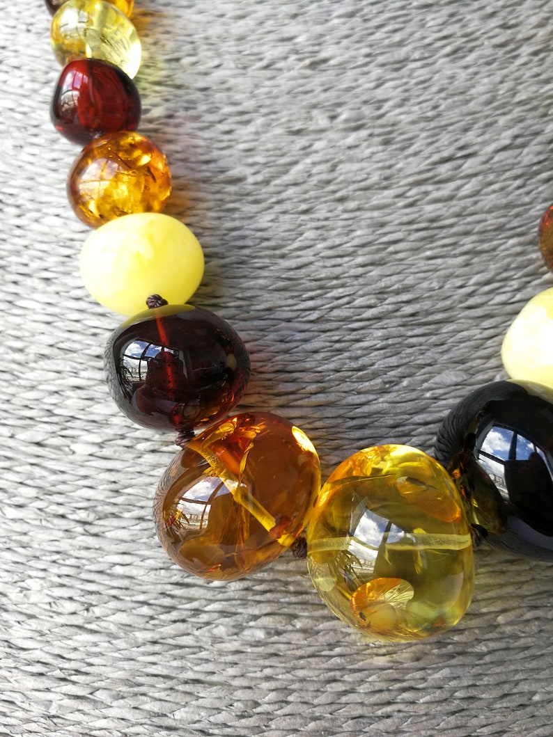 Natural Baltic amber multicolor round beads necklace genuine mix color rondelle nuggets shape details jewelry large size summer statement