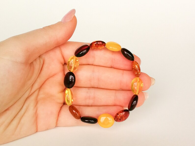 Mix color natural amber plums bracelet multicolor genuine amber beads everyday bracelet cognac lemon dark cherry black colors adjustable