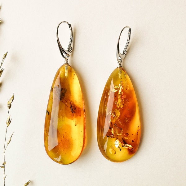 Amber insects earrings, amber earrings with bits inside, amber with mosquitoes, fossil amber earrings, resin jewelry natural earrings women