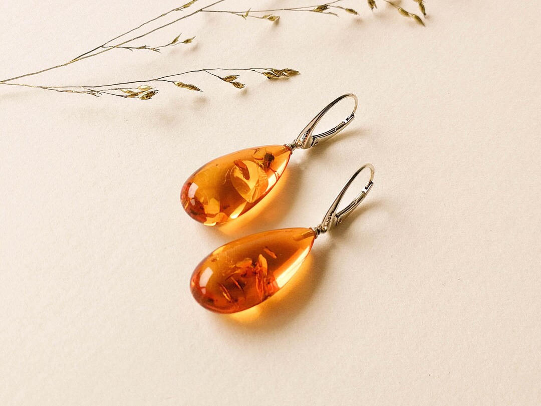 Boucle d'oreille en ambre de la Baltique, boucles d'oreilles