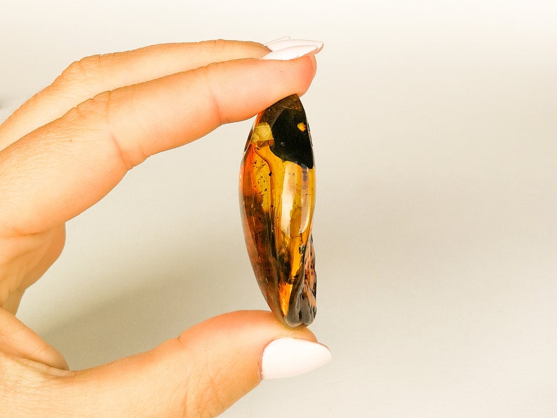 Large clear yellow and red amber pendant with hole/ light cognac color amber pendant/ raw amber resin multicolor pendant unisex/ unique gift image 3
