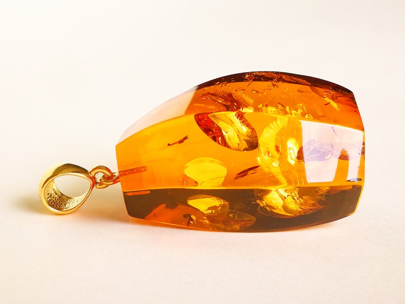 Natural Amber Pendant Large Cognac Color Clear Massive Amber | Etsy