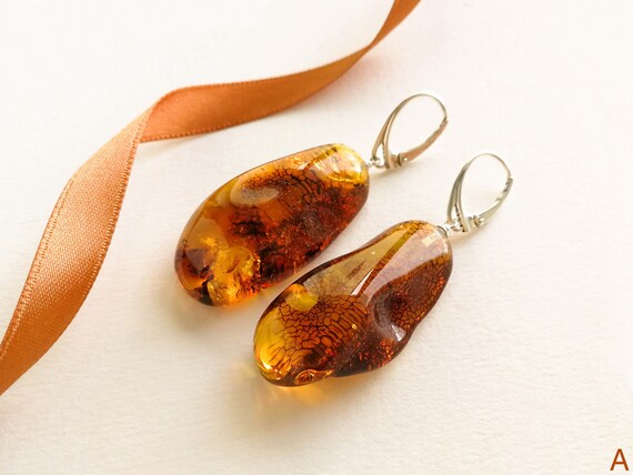 Light Honey and Brown Amber Earrings With Silver Cognac Amber Earrings Orange Amber Earrings Natural Shape Lightweight Amber Earrings Her Etsy