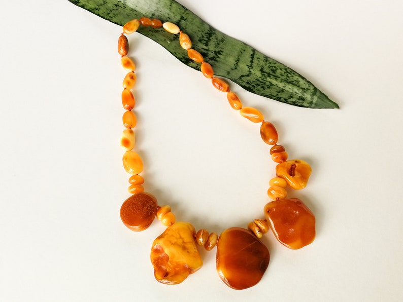 Raw white natural amber statement necklace five large amber stones necklace gift for her antique butterscotch amber resin women necklace