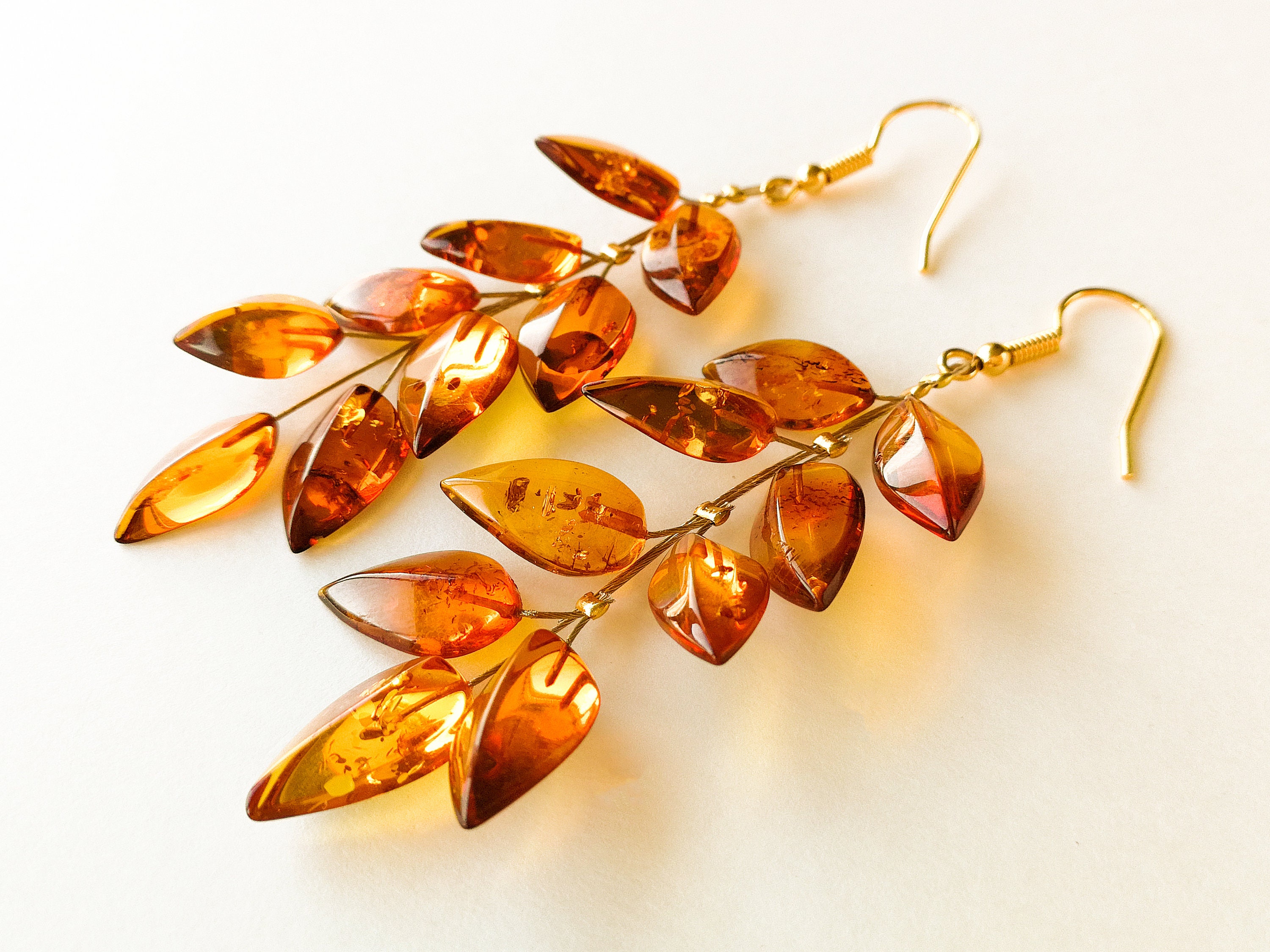 Licht Draht königliche Cognac Farbe Bernstein Ohrringe | Etsy