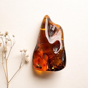 Unique triangle shape bright cognac color natural amber souvenir stone, large amber stone orange/golden colors, amber decoration memorabilia