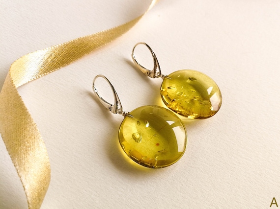 Orecchini In Ambra Baltica E Argento 925 - Fatti A Mano - Confezione Regalo - Copal