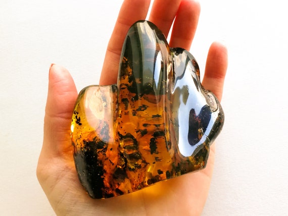104grams/ 3,67 Oz Weight Green Amber Stone, Very Large Thick Dark