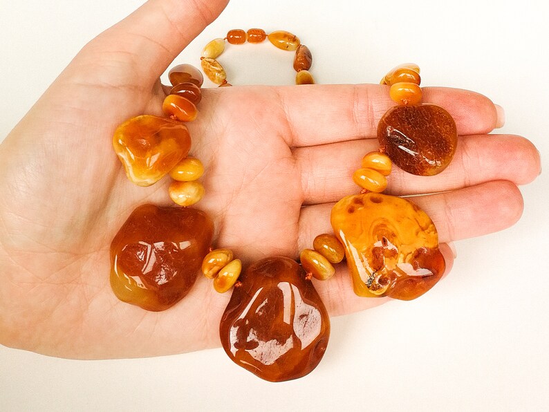 Raw white natural amber statement necklace five large amber stones necklace gift for her antique butterscotch amber resin women necklace