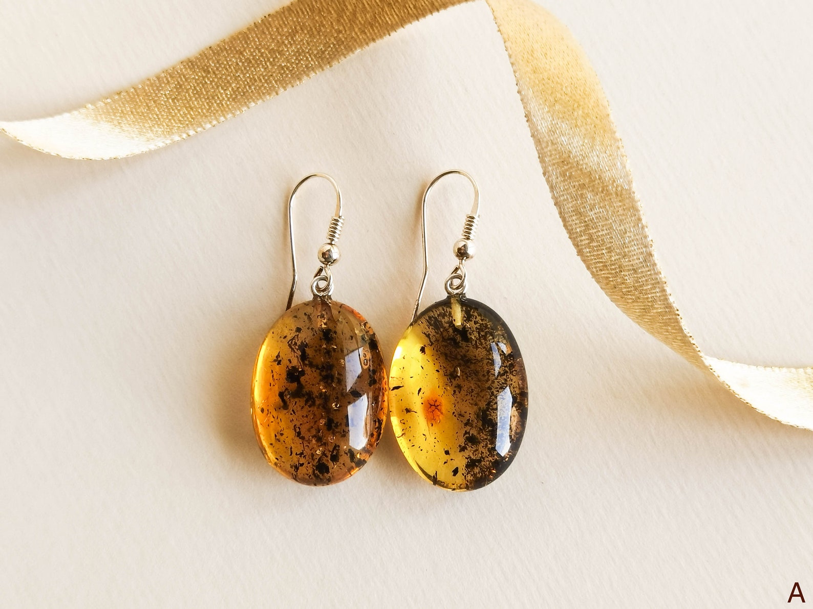 Green Amber in Detailed Circle Earrings main image 0