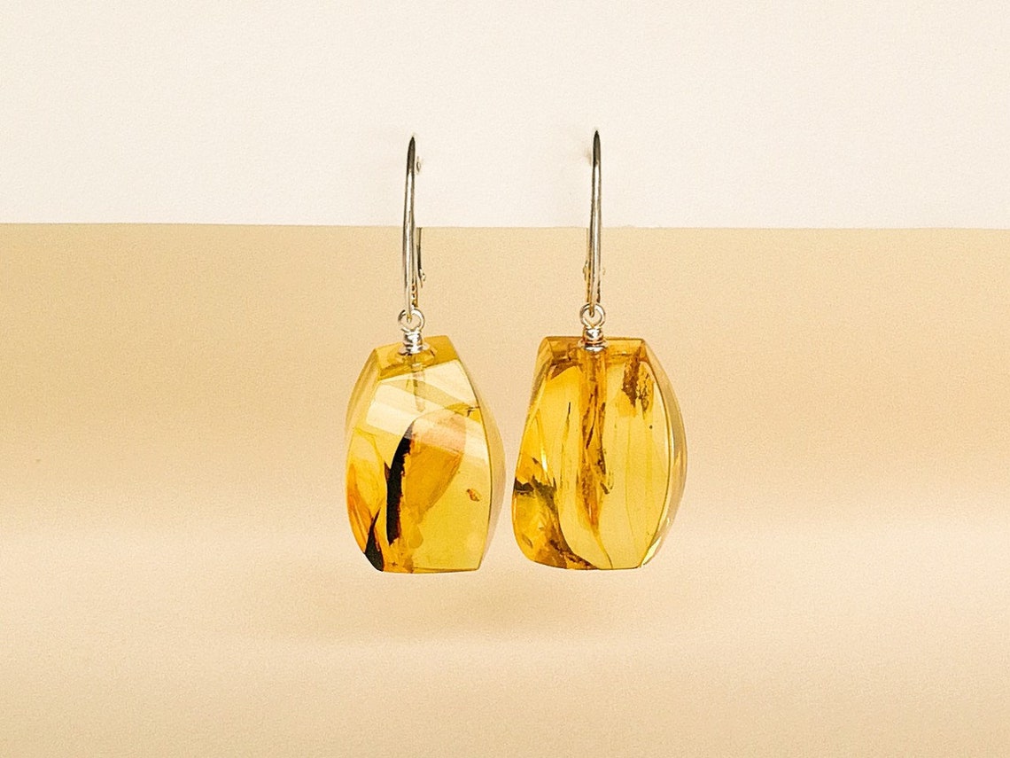 Clear Lemon Color Minimal Rectangle Shape Amber Earrings/ - Etsy