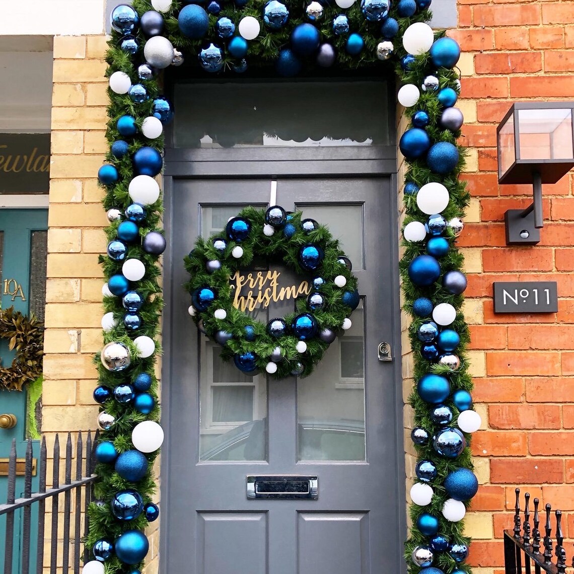 Sapphire Blue and Snowy White Christmas Door Wreath and Arch | Etsy