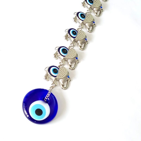 evil eye 7 lucky elephants with Evil Eye Wall Hanging, Turkish Evil Eye Decor, Evil Eye Protection, Wall Decor, Greek Evil Eye ,Home Decor