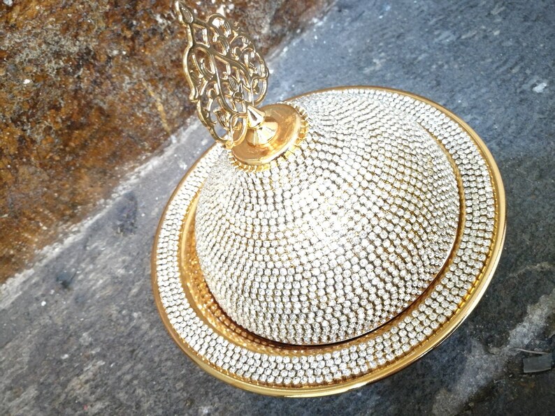 Swarovski Crystal Coated Sugar bowl Serving Dish gold candy Etsy