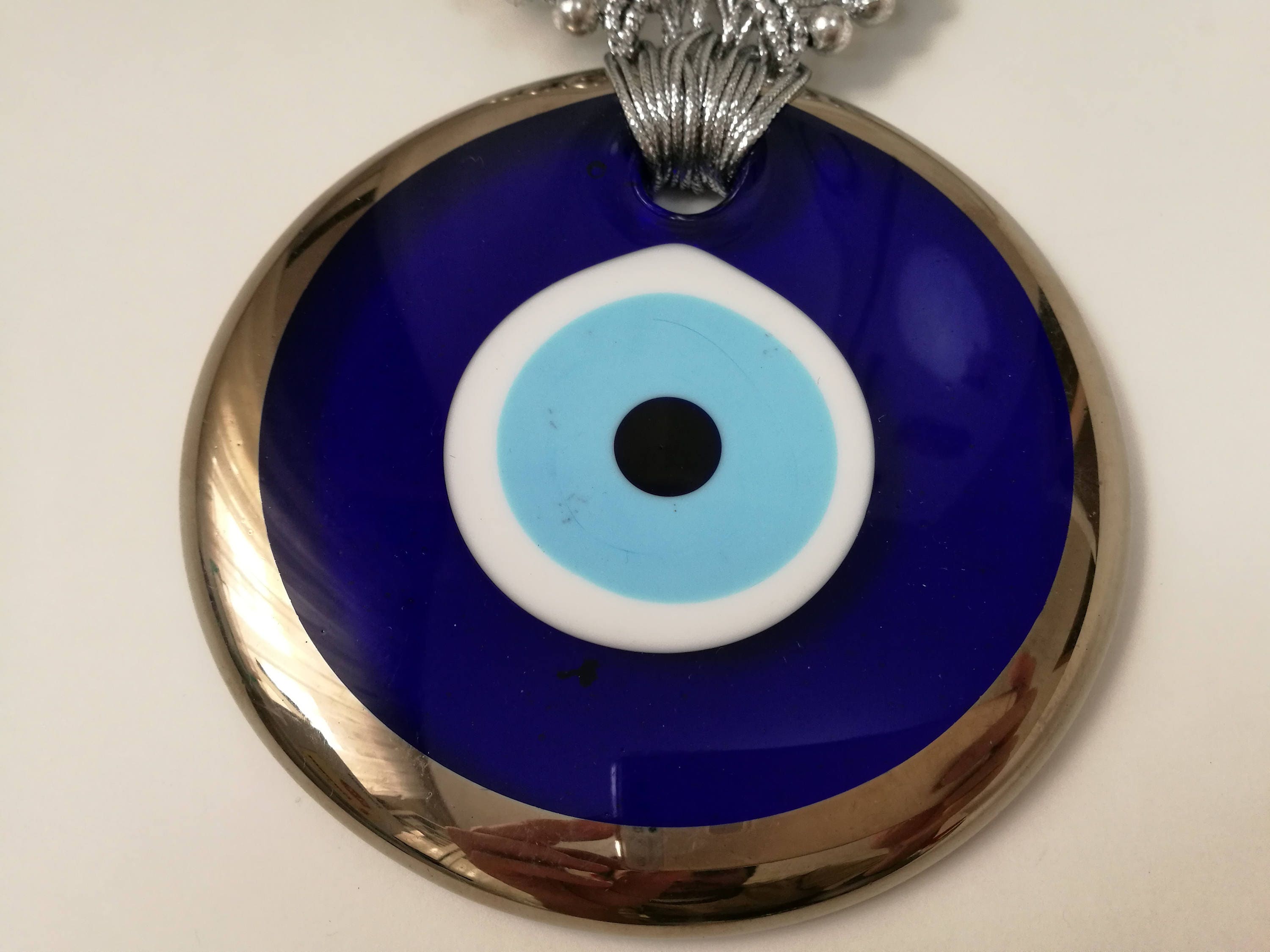 Glass blue evil eye 13 cm diameter silver evil eye wall Etsy