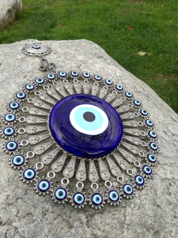 Large Owl and Turkish Blue Evil Eye Amulet Wall Hanging home decor Protection