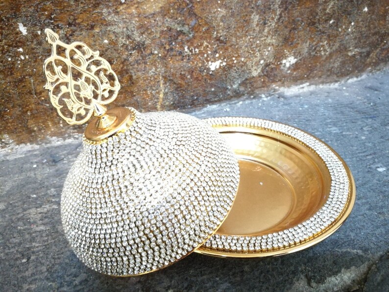 Swarovski Crystal Coated Sugar bowl Serving Dish gold candy Etsy